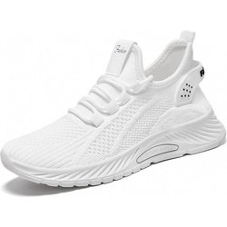 Gestrickte Damen-Sneaker, leichte, schnürbare Low-Top-Lauf- und Tennisschuhe, atmungsaktive Fitness-Trainingsschuhe 39 weiß