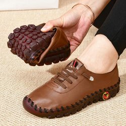 Plateau-Loafer, Damen-Freizeitschuhe, neue Sommer-Leder-Flats, bequemer Slip-on-Mom-Schuh 42 rotbraun