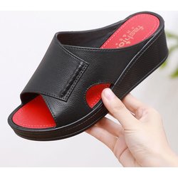 Sommer Frauen Keil Sandalen Premium Orthopädische Offene spitze Vintage Leder Casual Weibliche Plattform Retro Schuhe 40 schwarz