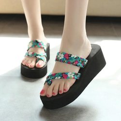 Blumen-Flip-Flops mit hohem Absatz und dicker Unterseite für Damen, rutschfeste Hausschuhe mit hohen Absätzen, modische Sandalen zum Tragen außerhalb des Hauses, einfacher lässiger Stil, Sommer 40