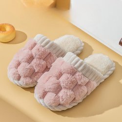 1 Paar Hausschuhe aus Kunstfell, lässige Slip-On-Schuhe mit Plüschfutter, bequeme Hausschuhe für den Innenbereich 38-39 rosa