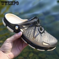 Sommer Herren Half Drag Hausschuhe mit dickem Boden, rutschfeste Lochschuhe, lässige Sandalen und Hausschuhe, atmungsaktive Strandschuhe 45 schwarz
