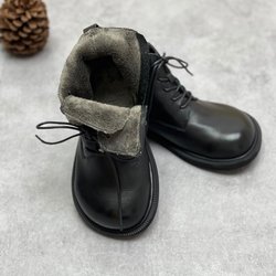 Mode Große kopf lose rindsleder frauen stiefel zipper schwarz weiche leder plüsch schnee stiefel frauen stiefeletten vintage 40