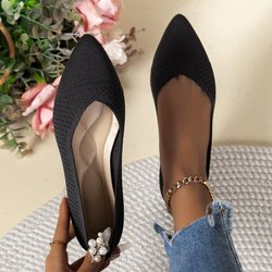 Modische flache Schuhe für Damen, lässig, spitze Zehenpartie, Strick-Flachschuhe, atmungsaktiv und bequem, zum Reinschlüpfen, Ballettschuhe 43 schwarz