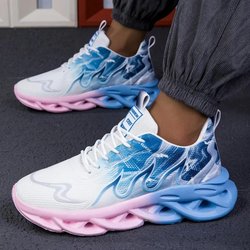 Herren Freizeitsportschuhe Atmungsaktiv Leichte Flammendruck Sportschuhe Sommer Outdoor Tennis Lauf Wanderschuhe für Herren 43 blau