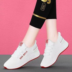 Damenmode Atmungsaktive Sneaker Lässige flache leichte Laufschuhe Sportschuhe Mesh Plateauschuhe 39 weiß
