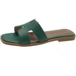 Xiaoxiangfeng flache Hausschuhe für Damen 2025, neue H-förmige Ein-Wort-Schuhe, Strandschuhe können im Freien in nassem Wasser getragen werden 39 grün