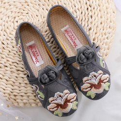 Flache bestickte Damenschuhe im ethnischen Stil, Tanzschuhe, alte Peking-Stoffschuhe, lässige Mama-Schuhe 41 grau