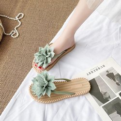 Flip-Flops für Damen, Oberbekleidung, Sommer, süße Blumen, flacher Boden, Zuhause, All-Match, Urlaub am Meer, rutschfeste Strandhausschuhe 40-41 grün