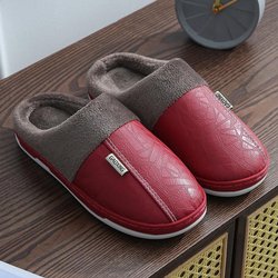 Männer Frauen Wasserdichte PU Leder Winter Warme Plüsch Hause Schuhe Hausschuhe Indoor Anti-Skid 38-39 rot