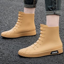 Bestellen Sie eine Nummer größer. Modische Regenstiefel für Herren, Gummistiefel, zum Hineinschlüpfen, wadenhohe, wasserdichte Arbeitsstiefel, bequeme, rote, rutschfeste Angelschuhe für Herren 40 khaki