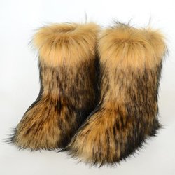Mao Mao Stiefel Damen Warm Rutschfest Imitation Fuchs Mittelhoher Schaft Imitation Waschbärfell Winter Schneestiefel 36