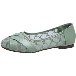 Damen-Sandalen mit rundem Kopf und Netzstoff, atmungsaktiv, weiche Sohle, flache Schuhe, rutschfest, atmungsaktiv, feste Sandalen 40 grün