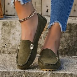 Loafer mit Metalldekor für Damen, lässige flache Slipper, leichte und bequeme Damenschuhe 41 dunkelgrüne