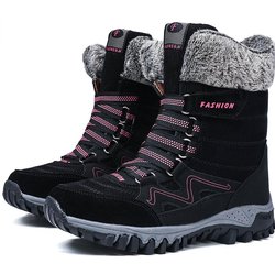 36-42 Damen-Winterstiefel mit hohen Bändern, rutschfest, wasserdicht, warm, aus Wolle, warm, große Größe, Schneestiefel, Damenschuhe 37 rose rot/schwarz