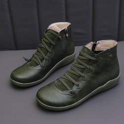 Neue europäische und amerikanische Damen-Schneestiefel mit flacher Sohle und Schnürung in großen Größen, kurzer Schaft aus Baumwolle. 36 grün