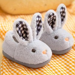 Niedliche pelzige Hausschuhe mit Cartoon-Kaninchen für Mädchen, warme, rutschfeste, weiche Hausschuhe für Herbst und Winter 36-37 grau