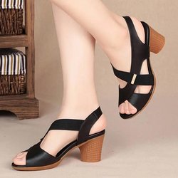 Damen Sommer Sandalen mit mittelhohem Absatz Rutschfeste Bequeme Dicke Ferse Schwarze Oberbekleidung Strandschuhe 35 schwarz