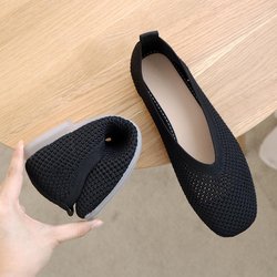 Fangtou Oma-Schuhe für Damen, neue Freizeitschuhe mit weicher Sohle, aushöhlen, flache Sohle, einzelne Schuhe 35 schwarz