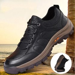 Wasserdichte Kletterschuhe Frühling und Herbst rutschfeste Outdoor-Herrenschuhe All-Match-Sport-Casual-Lederschuhe Atmungsaktive Sneakers 44 schwarz