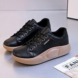 WTEMPO Lace Up Frauen Einzelnen Schuh Dicke Sohle Erhöhen Modische Weiß Weiche Sohle Komfortable und Vielseitig Sport Casual Schuhe Dropshipping Großhandel 35 schwarz