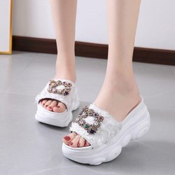 Sommer Tragen Hausschuhe Weibliche Net Rot Ins Sandalen Mode Wilden Dicken Boden Schwamm Kuchen Halb Ziehen 35
