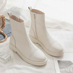Damenstiefel Beige Kurze Lederstiefel Dicker Absatz Rutschfester seitlicher Reißverschluss England-Stil Reine Farbe Einfache Freizeit Frühling und Herbst 40 beige