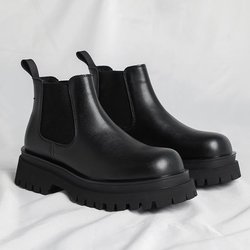 Luxusmarke Herren Chelsea Boots im britischen Stil mit dicker Sohle, klassische schwarze modische, atmungsaktive Mid-Top-Stiefel für Herren 44 schwarz