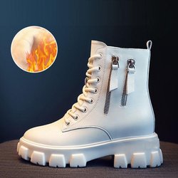 Stiefel Damenschuhe Wild Plus Velvet Herbst- und Winter-Schneeschuhe mit dicken Sohlen Kurze Stiefel 40 weiß