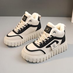 High-Top-Schneestiefel für Damen, Winter, Plüsch, Studenten-Baumwollschuhe, trendige dicke Sohlen, lässige Sportschuhe 40 schwarz