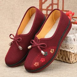 Frühling und Herbst Stoffschuhe Damen Einzelschuhe mittleren Alters und älter Eine bequeme weiche Sohle rutschfest 36 rot