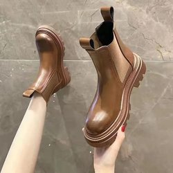 Stiefel Sommer Dünn Damen Sommerkleidung Passender Rock Britische Kurze Stiefel Studenten Koreanische Version der Wilden Frühling und Herbst Einzelstiefel 35 braun