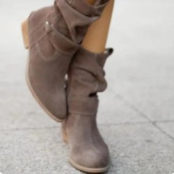 2024 Damen Stiefeletten 2024 Herbst und Winter Neue europäische und amerikanische Stil 34-43 Rundkopf Niedrige Absätze Wildleder Niedrige Barrel Damenstiefel 38 dunkelgraue