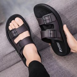 WTEMPO Herren-Sommersandalen, dicker Boden, weicher Boden, Rutschen, Outdoor, hohl, Strand, Strandschuhe, Indoor-Slipper, tragbare rutschfeste Wanderschuhe 45 braun