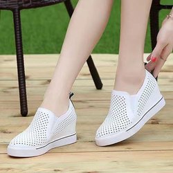 Leder Weiß Bequeme Höhe Keile Schuhe Frau Mode Plattform Turnschuhe Frauen Casual High Heels Schuhe Frauen Frühling Herbst 37 weiß