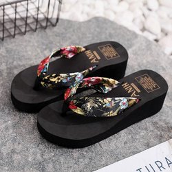 Hochhackige Plateau-Flip-Flops Damen Sommer Koreanische Version Rutschfeste Slope Heel Strandschuhe Tragen Damen Sandalen Hausschuhe 36 schwarz