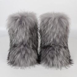 Frauen Neue Winter Pelz Einteilige Nachahmung Waschbären Pelz Warme Schnee Stiefel Pelzigen Schuhe Outdoor Stiefel 40 hellgrau