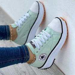2022 Damen High-Top-Canvas-Schuhe im koreanischen Stil: Atmungsaktive, höhenverstärkende Freizeit-Sneaker für Frühling und Herbst in großen Mengen ausverkauft. EU 37 hellblaue