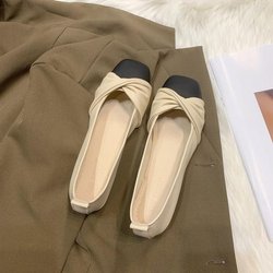 Lederschuhe mit quadratischer Zehenpartie und flacher Sohle, weiche Sohle, Damen-Arbeitsschuhe, Retro, flacher Mund, schlichter lässiger Stil, Frühling und Herbst 40 grauweiß