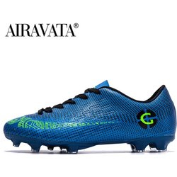 Größe 31-48 Herren Fußballschuhe Kinder Sport Fußballschuhe FG/TF Gras Anti-Rutsch Trainingsstollen Fußball Futsal Sneaker Schuhe 33 grün/blau