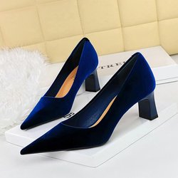 High Heels, Dicke Absätze, Damenschuhe, Wildleder, Westsamt, Flache, spitze Einzelschuhe 36