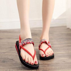Flip-Flops Dickbesohlte Sandalen Damen Sommermode Draußen Tragen Netz Rot Clip-on Strandschuhe Strandpantoffeln 40 rot