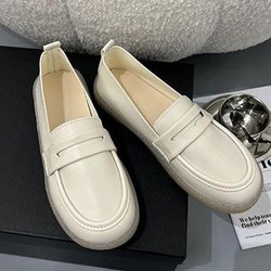 WTEMPO Damen Retro Ballerinas Runde Zehenpartie Einfarbig Frühling und Herbst Flacher Absatz Dicke Sohle Einzelne Schuhe Weiche Sohle Bequeme Weiche Lederschuhe 40 beige