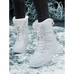 Winter-Schneestiefel für Damen im koreanischen Stil sowie warme flache Samtstiefel 38 weiß