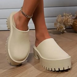 Sommermode Casual Solid Color Baotou Damen Sandalen Sexy Erhöhung Flache Unterseite Erhöhung Hausschuhe 37 beige