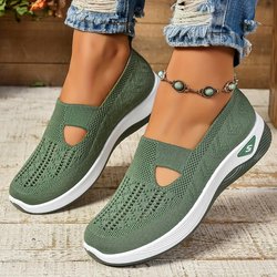 Cut-out-Sneakers für Damen, lässige, atmungsaktive Slip-On-Wanderschuhe, leichte, flache Outdoor-Schuhe 40 dunkelgrüne