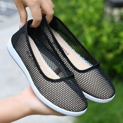 Summer Women's Flat Casual Mesh Shoes with Comfortable Wear-resistant and Versatile Low Top Shoes for Work 40 schwarz