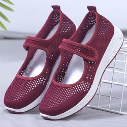 Sommer-Stoffschuhe für Damen, atmungsaktives Netz, flach, rutschfest, mittleres Alter und ältere Menschen, flache Freizeitschuhe 35 rot