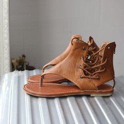 Damen Sandalen Vintage Sommer Damen Schuhe Gladiator Sandalen Flip-Flops Für Damen Strandschuhe Leder Flache Sandalias Mujer 42