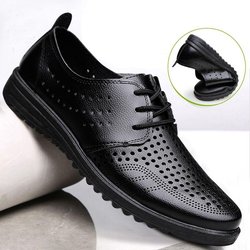 Weiche Leder Hohl Herren Lederschuhe Herren Sommer Mittleren Alters Business Slip-on Atmungsaktive Freizeitschuhe Weiche Unterseite Loch Papa Schuhe 44 schwarz